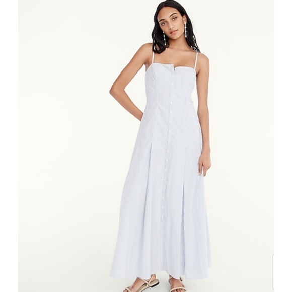 11. J.Crew Button-down cotton poplin dress in stripe - Picture 2 of 11